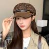 Wool Plaid Octagonal Hat for Women in Autumn and Winter PU Leather Versatile Retro Beret Temperament Fashionable Literary Painter Hat