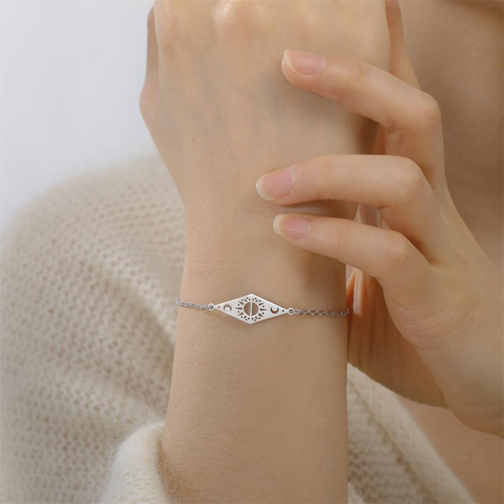  Hollow Sun Moon Bracelet Stainless Steel Fashion Rhombus Geometric Bracelets for Women Men Party Jewelry Gift