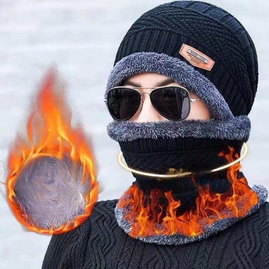 Warm Hat, Knitted Hat, Plush Hat, Thick Hat, Outdoor Hat, Cycling Hat, Pullover Hat, Ear Protection Hat, Cold Neck Cover, Two-piece Set
