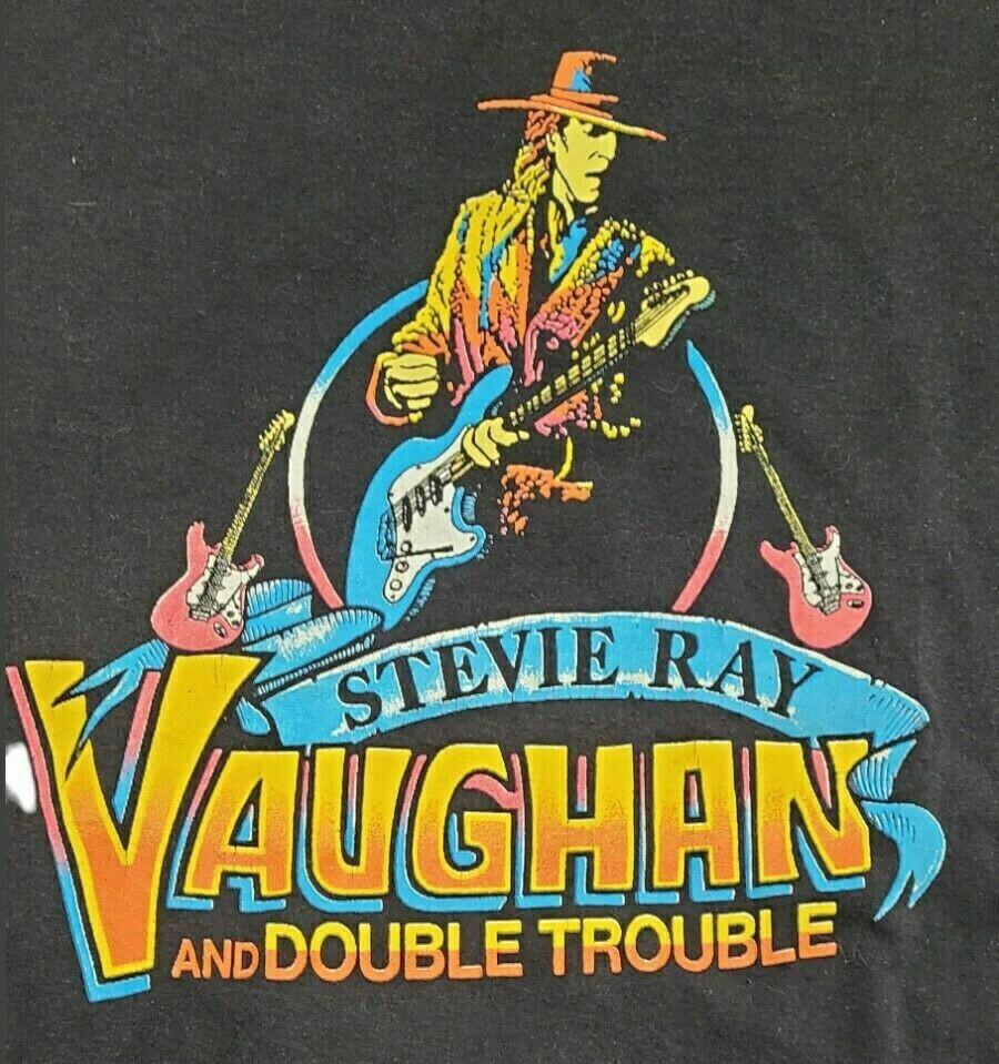 

РЕДКИЙ винтажный черный футболка Stevie Ray Vaughan Double Trouble 1986 Все размеры QQ1130 Унисекс L