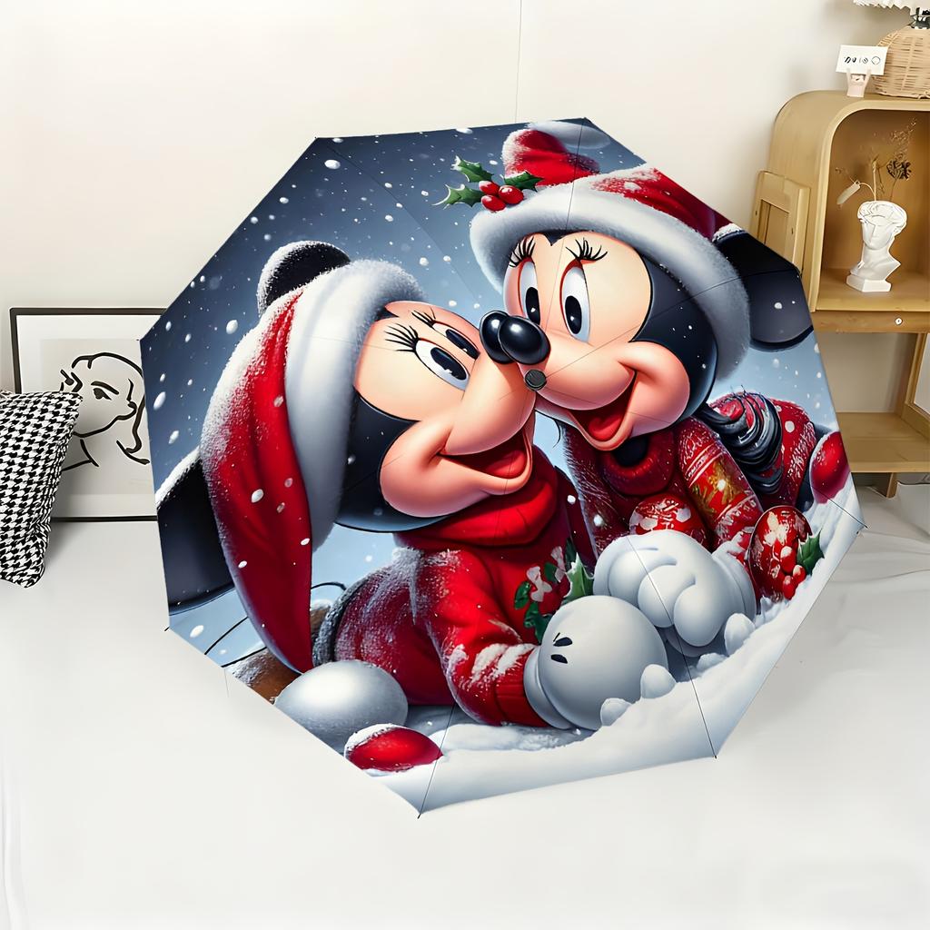 1pc Umbrella Featuring a Mickey And Minnie Christmas Theme, a Fully Automatic Umbrella Suitable for All Occasions, a Portable