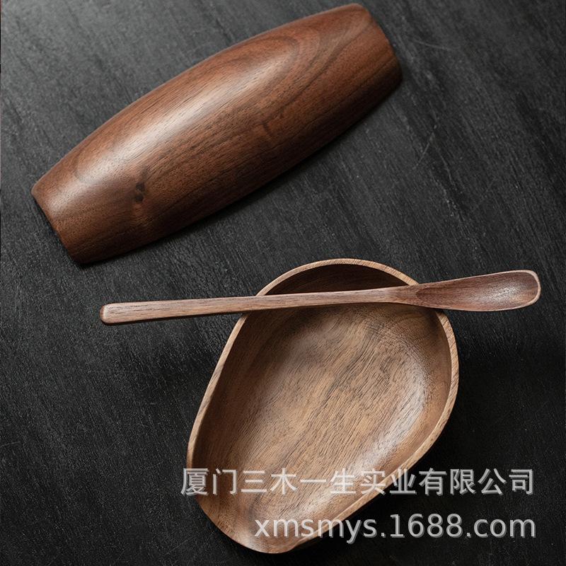 Black Walnut Wood Tea Scoop & Caddy Set - Zen Kung Fu Tea Stirrer and Set