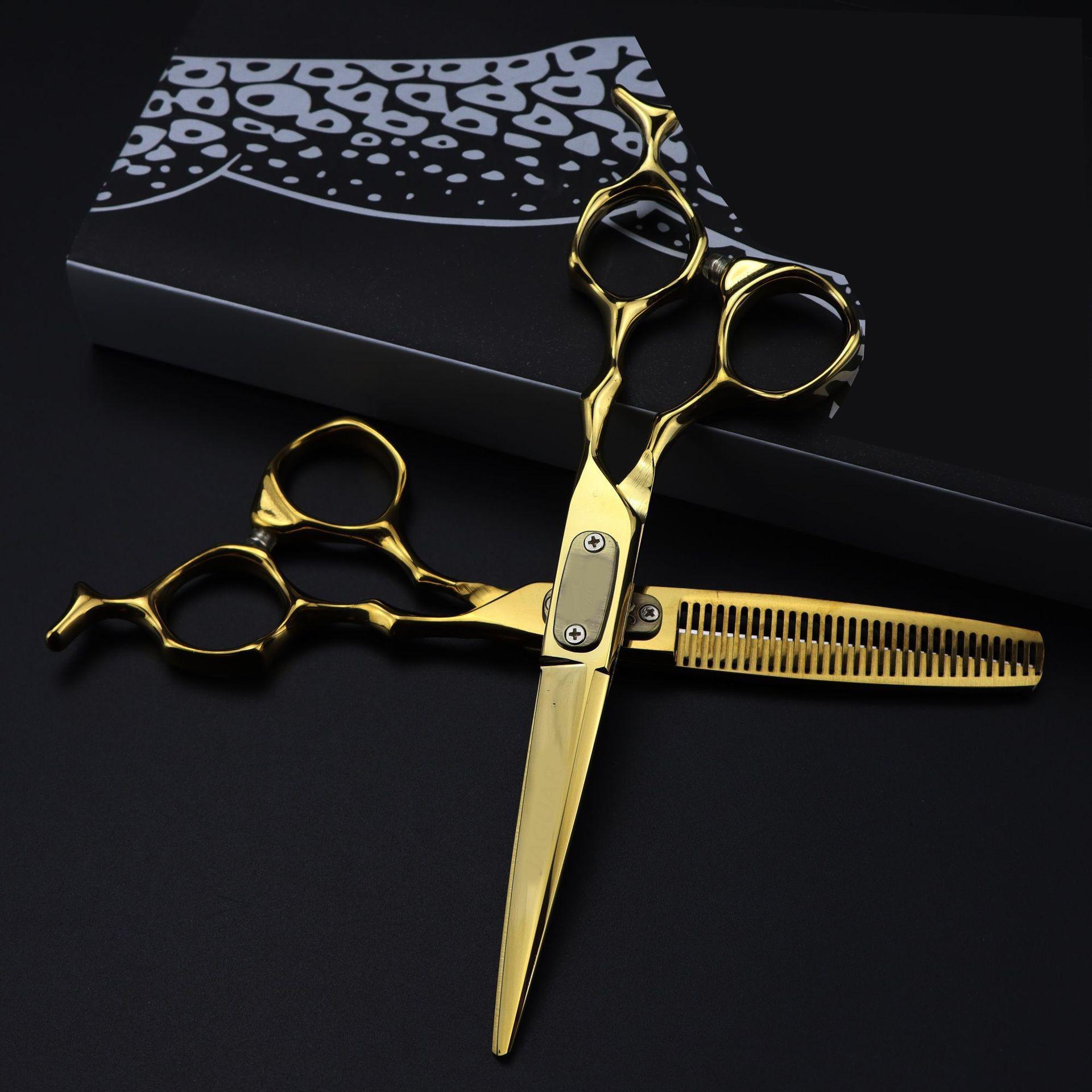 Germany Leopard Pattern Black Gold Hairdressing Scissors: Straight & Thinning Sets Gold Leopard Straight Scissors