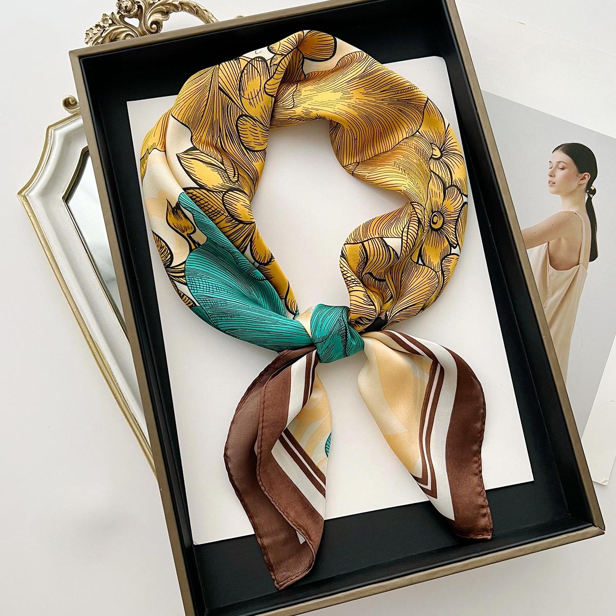 

Новый Цветочный Модный Декор шейный платок Весенне-летний Квадратный Шарф для Женщин Мягкий Атласный Принтованный Дорожный Ободок для Головы Шаль