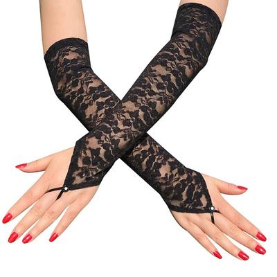 1Pair Women Long Lace Hollow Out Holes Gloves Sexy Fishnet Mesh Fingerless Glove Lady Mitten Dress Accessories