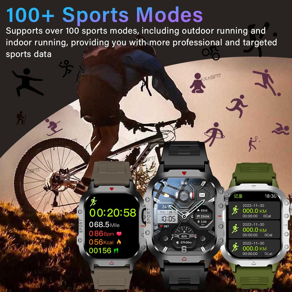 Outdoor-Sport Smartwatch 2,01 Zoll HD-Bildschirm LED-Taschenlampe Bluetooth Sprech-Smartwatch für Männer Frauen Weihnachtsgeschenke