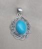 American Turquoise Pendant: Handmade 925 Silver Boho Necklace