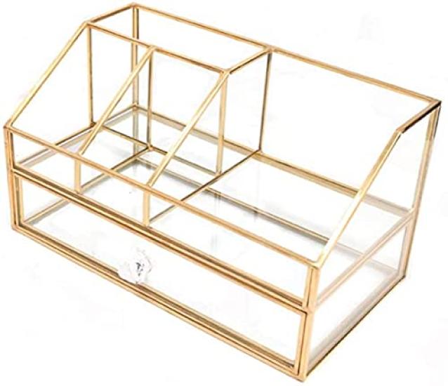 BelleLife Cosmetic Makeup Small Item Cosmetic Storage Transparent Glass and Desktop Lipstick Clear Nail Gel Makeup Brush Cute Storage, Storage,