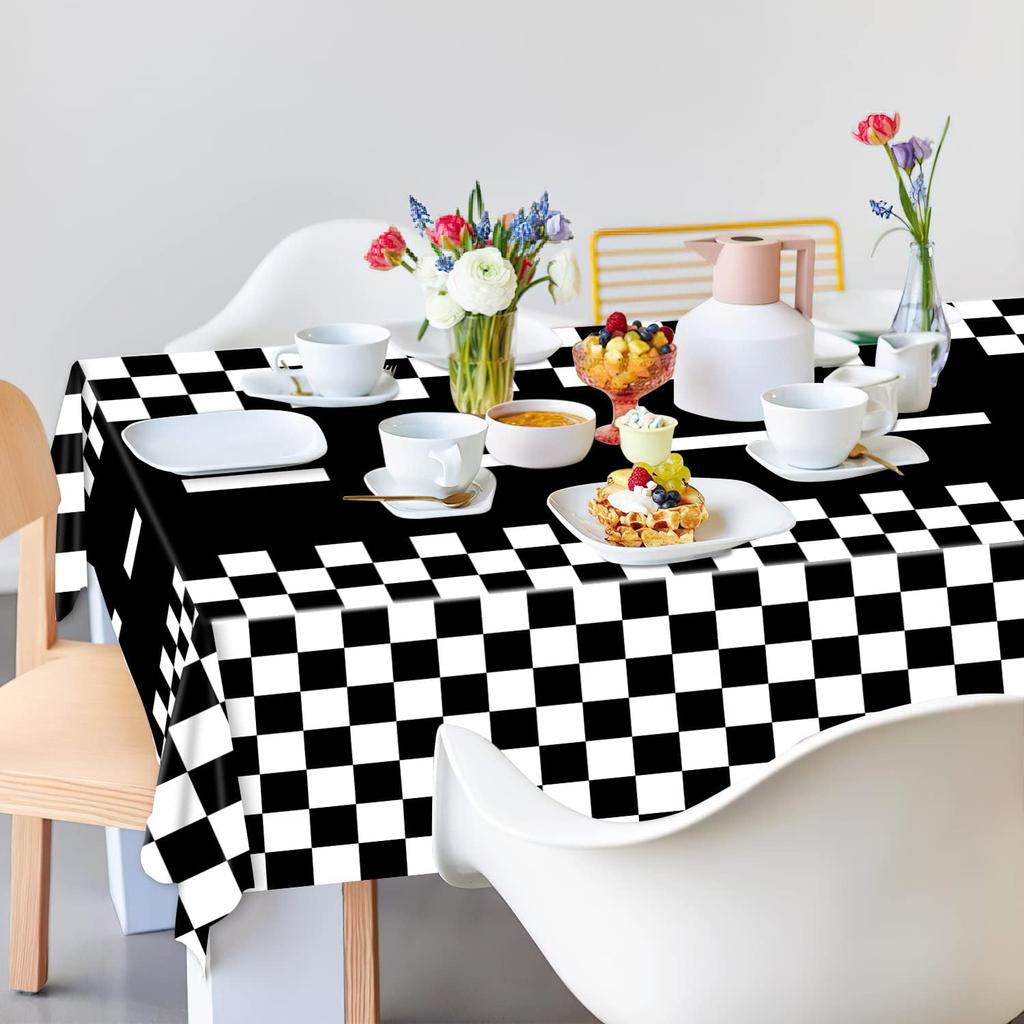 3 Packs Checkered Race Car Party Tablecloths Black and White Checkered Stripes Theme Party Touchdown Table Cover for Motor Racing Birthday Party