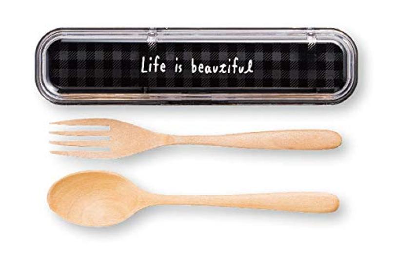 Showa Wooden Cutlery Gingham with 77182 Set, Check, Black, Case, L/B,
