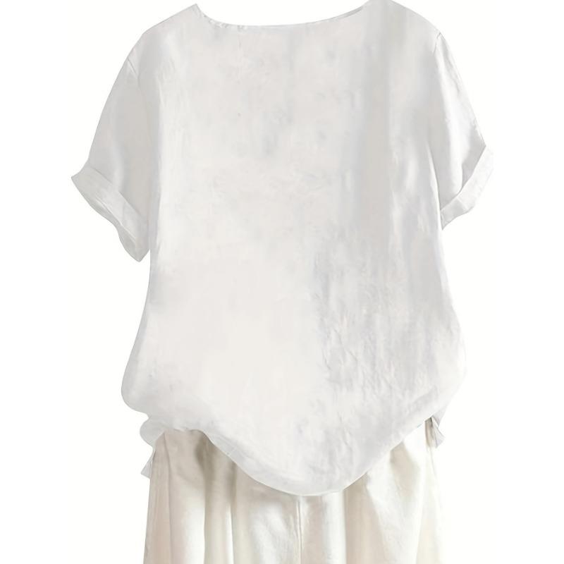 Womens Solid Color Button Short Sleeve Shirt Casual Daily Vacation