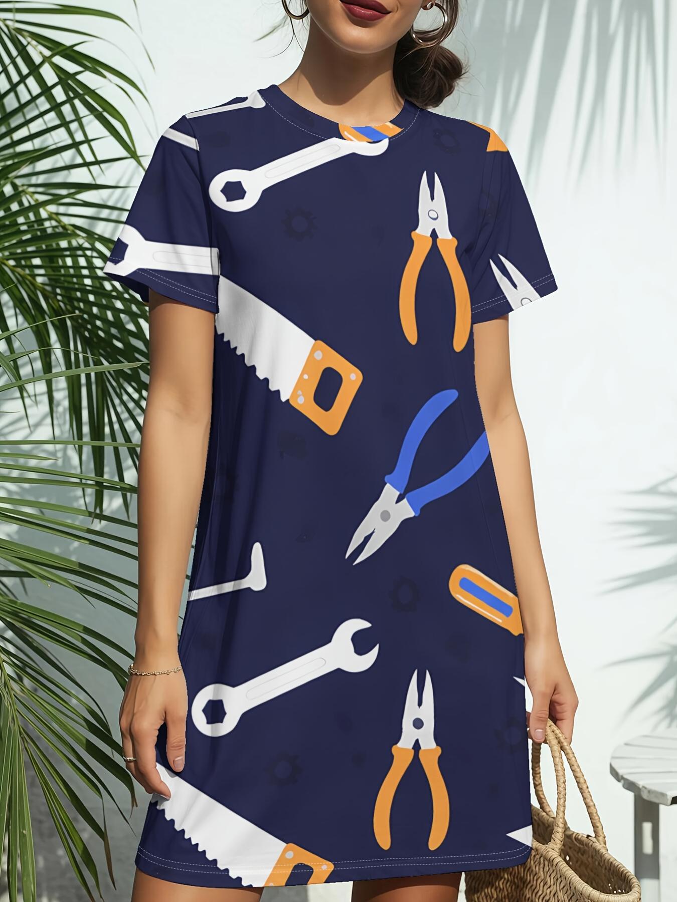 

Tools Printnew Women S Round Neck Short Sleeve T-Shirt Dress. American Style Trend Digital Printing. Casual And Versatile for Spring And Summer. Elega 5XL дубильна кора