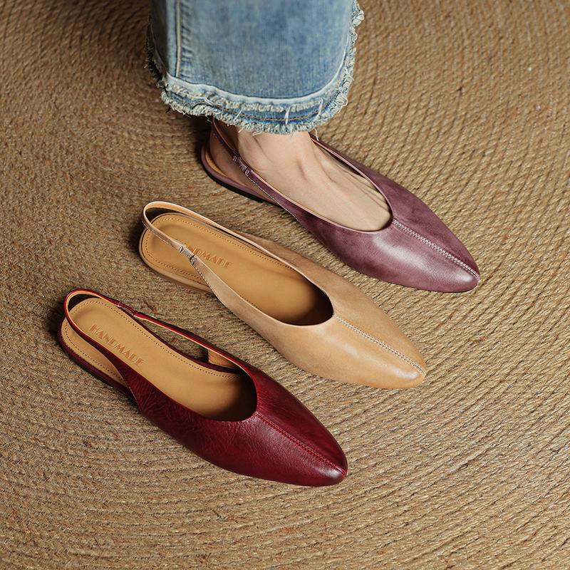 Fashion 2025 New Summer Sandals Genuine Leather Women Shoes Pointed Toe Sandals for Women Fashion Sandals Flat with Heels Ladies Shoes