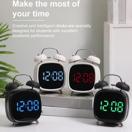 Small Digital Alarm Clock with LED Display Large Screen Snooze Function Adjustable Battery Powered Desk Clock
