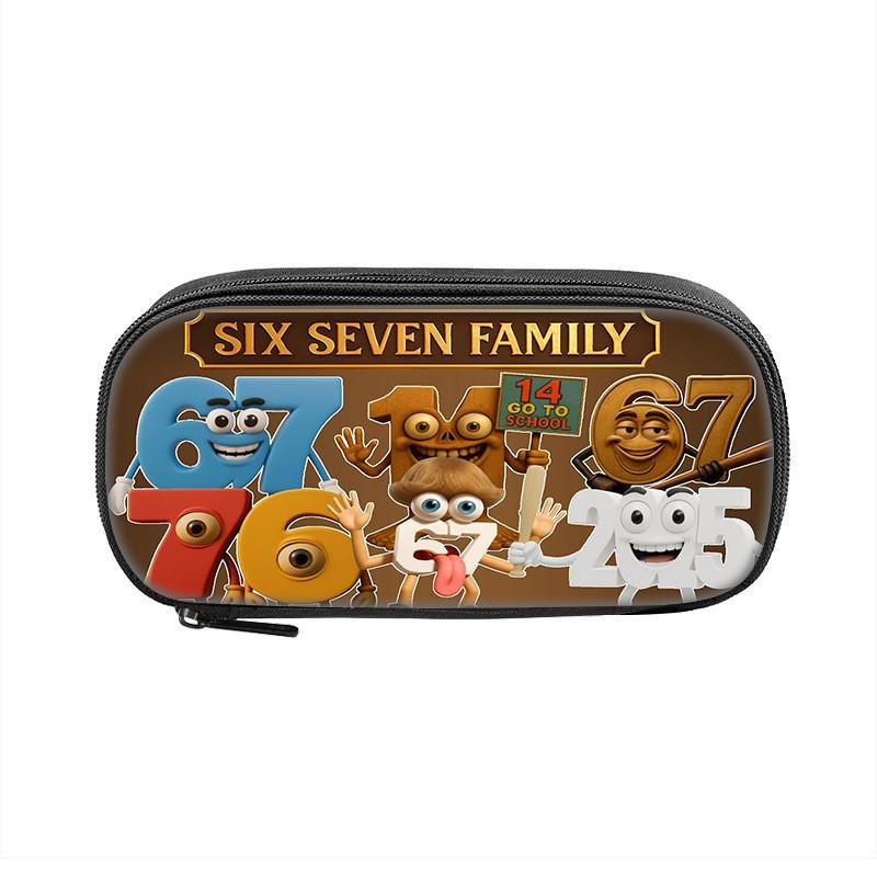 Six Seven Printed Pattern Nylon Pencil Case For Students With Compact Storage And Casual Style