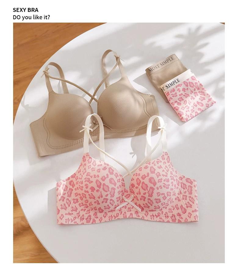 5cm Thickened Wire-free Leopard Print Bra for Enhanced Display and Comfort