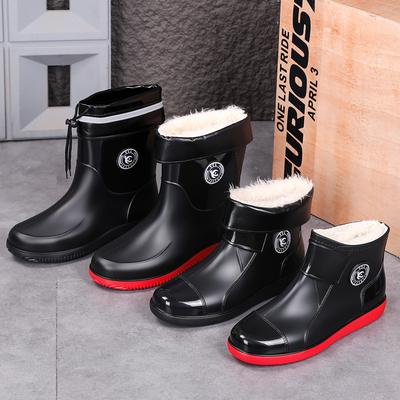 Chaussures de pluie mode tube moyen pour hommes bottes de pluie chaussures de pluie en coton velours antidérapantes imperméables pour livraison à emporter chaussures de travail