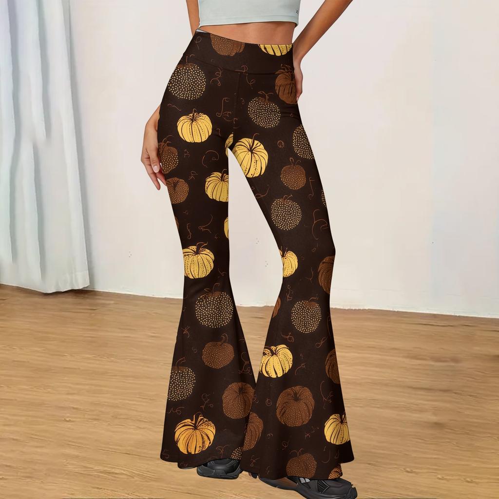 Women's Casual Halloween Print Flared Yoga Pants High Waist Stretchy Fitness Leggings Comfortable Lightweight Workout Trousers