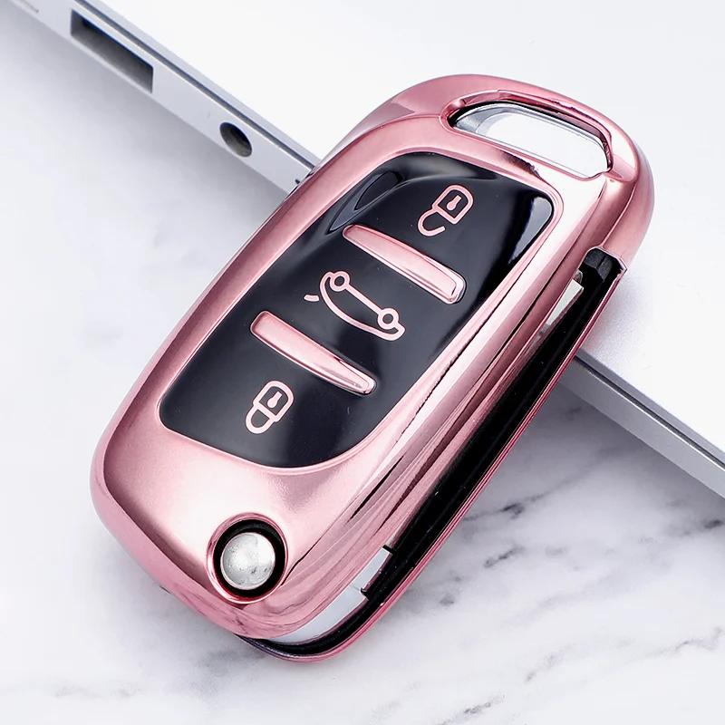 New Soft TPU 3 Button Car Fold Key Case Full Cover for Peugeot Citroen C1 C2 C3 C4 C5 DS3 DS4 DS5 DS6 Auto Key Shell Accessories