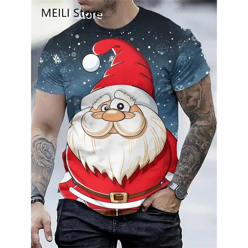 Christmas 3D Santa Claus Print T Shirt for Men Casual Short Sleeve Tee Shirts Fashion O-Neck Top New Year Gift Oversized T-Shirt