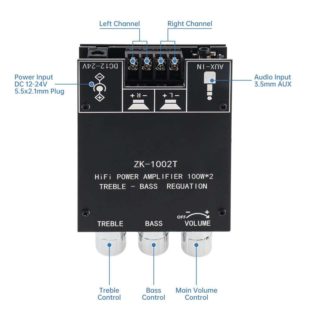 Bluetooths Amplifier Board 100Wx2 TPA3116D2 Car Audio Home Theater DIY Speakers Stereo Receiver 12V-24V Power Module
