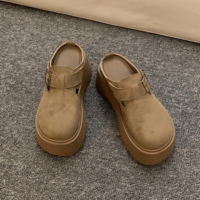 Spring and summer new fashion outer wear one pedal thick sole height increase small shoes bag head half drag women's shoes