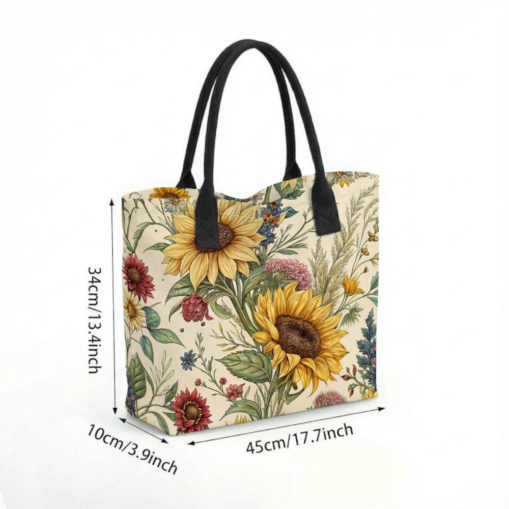 Sunflower Floral Printed Tote Bag Casual Large Capacity Ladies Daily Shoulder Handbag