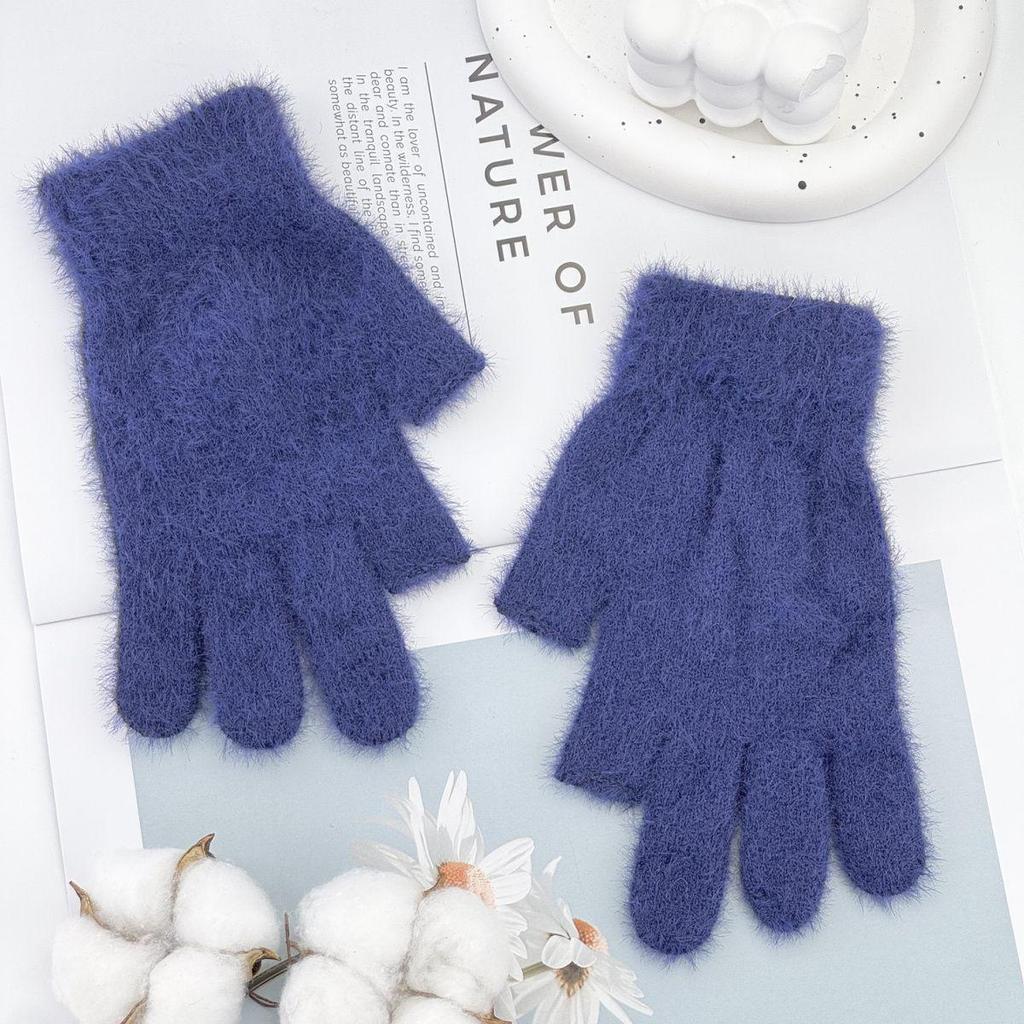 Half-Finger Faux Mink Women's Gloves: Autumn/Winter Student Writing & Cycling. Solid Color, Fingerless, Warm Commuting Gloves.