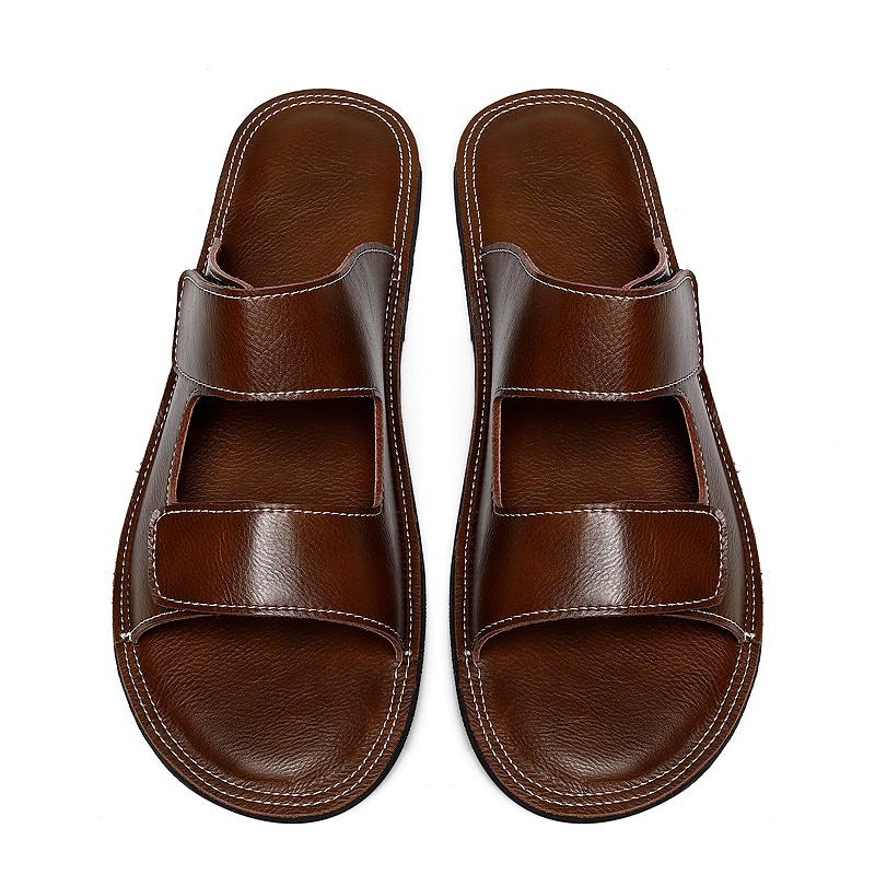 Summer Mens Flat Narrow Leather Slippers Slides Slip On Sandals Casual Shoes Anti-skid Indoor Outdoor Best Gifts For Men