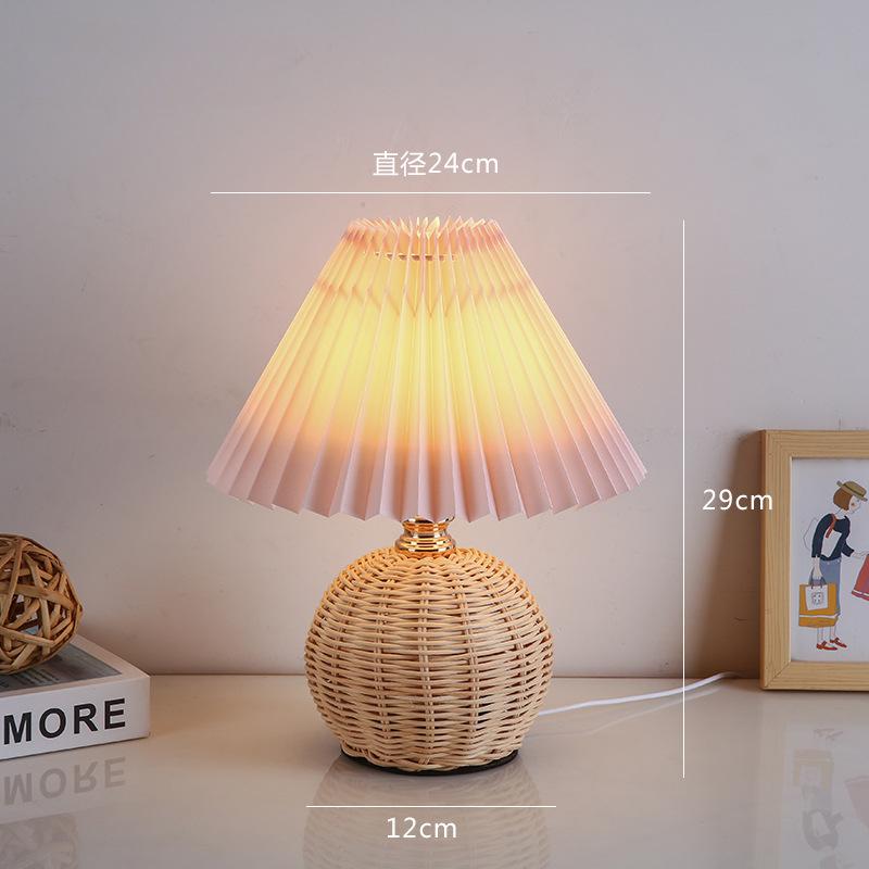 LED Stoff Plissee Lampenschirm Retro Rattan Streifen USB Schlafzimmer Nachttisch Lampe Schreibtisch Lampe Indoor Hause Dekoration Beleuchtung Leuchte