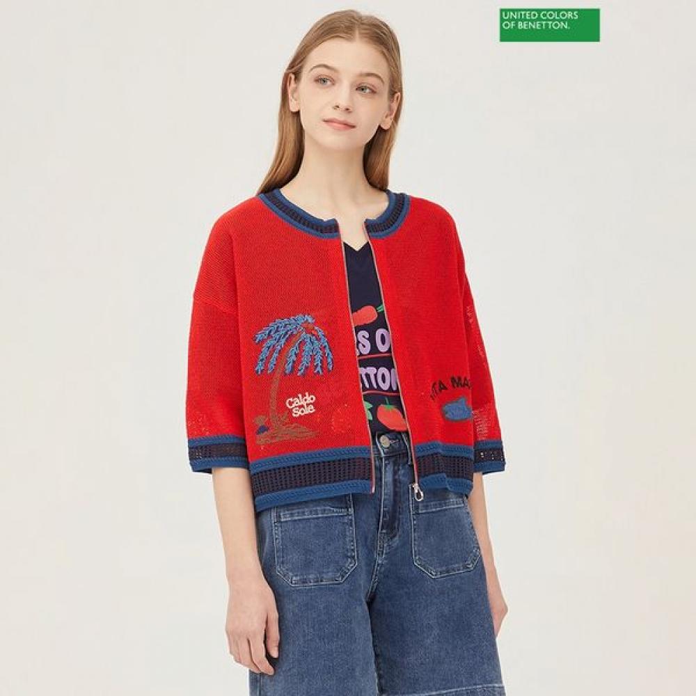 [Benetton] Benetton Round Palm Tree Knit Zip Up Bakcb2531