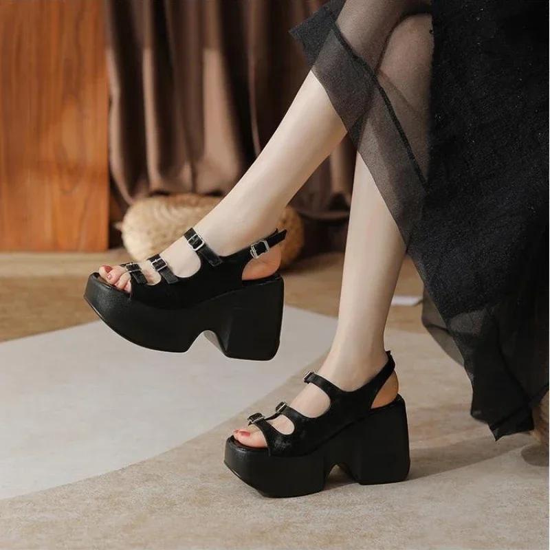 

Fashion Summer Women s Sandals 2025 New Comfortable Gladiator Sandals Shoes for Women 10CM Luxury Anti Slip Casual Shoe Zapatos De Mujer 33 чёрный