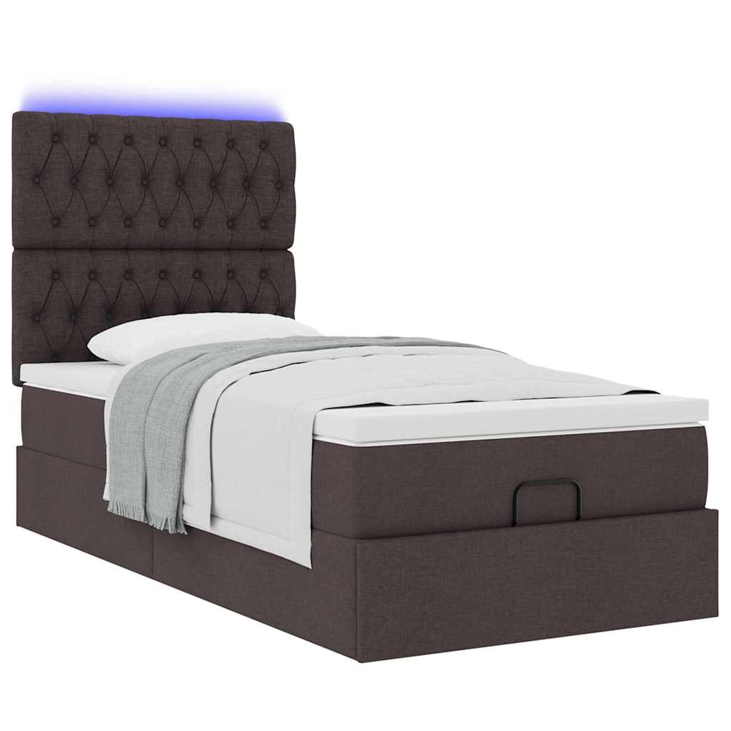 Ottoman Bed with Mattress & LEDs Dark Brown 90x190 Cm Fabric