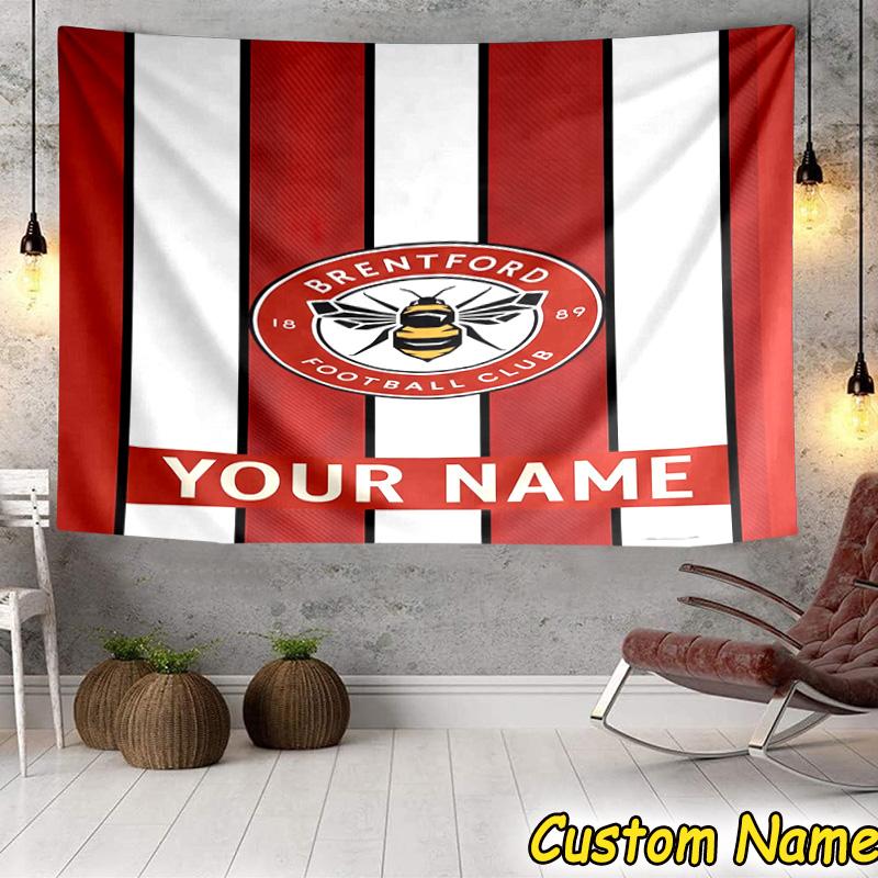 Custom Name Brentford Football Club Crest Tapestry Room Decoration Wall Hanging for Living Room Bedroom, dormitory, Birthday and Christmas gifts