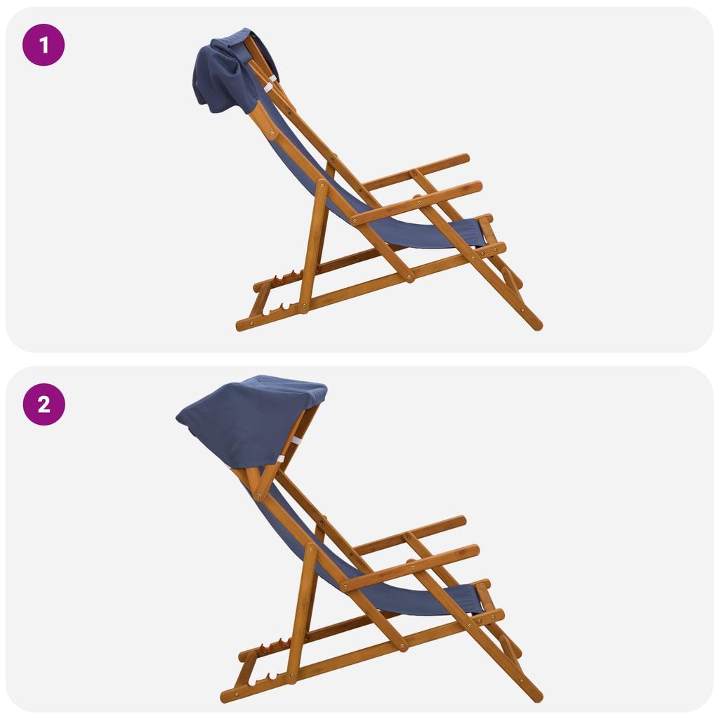 Reclining Chair 2 pcs 3 Position Solid Eucalyptus Wood Blue