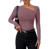 Women Long Sleeve Oblique Collar Slim Fit Solid Inner Base Layer T Shirt