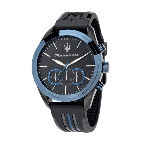 Maserati Men's Traguardo Watch, 45mm, Black and Blue, PU Quartz Movement, Summer Style, Luminous Function, 10ATM Water Resistance, R8871612006, Offici