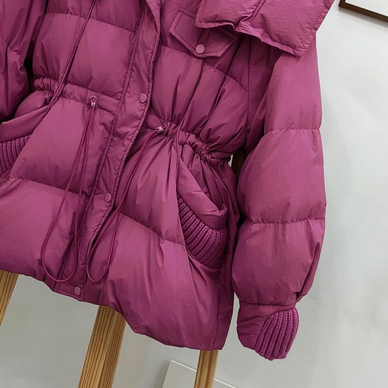 New Down Jacket Women's Medium and Long Waist Fashion Personalized Pocket Shawl Stand-up Collar Knitted Splicing Jacket Tide