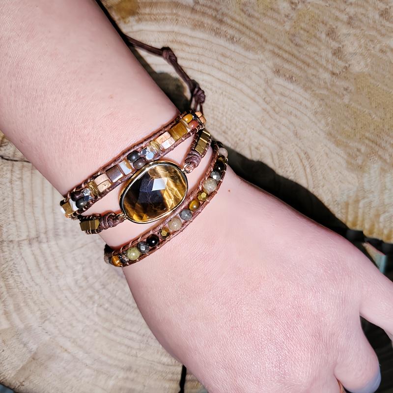 Bohemian Natur Tigerauge Stein Handgeflochtenes Armband Mode Kreativ Unisex für Täglich Party Urlaub Karneval