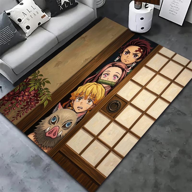 Demon Slayer Kimetsu No Yaiba Teppich für Wohnzimmer Schlafzimmer Zuhause Sofa Dekoration Kinder Spielen Rutschfeste Bodenmatte