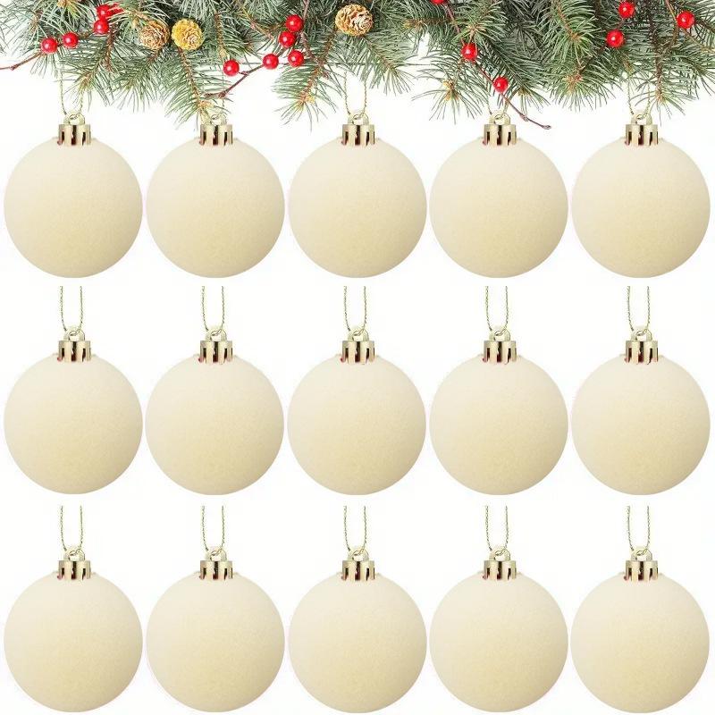 15 Pcs Red Velvet Christmas Balls Velvet Ornaments for Christmas Tree, Christma Tree Flocked Ornaments Balls Holiday Decoration