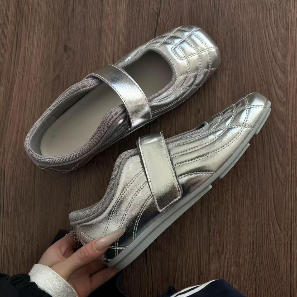 

Sheepskin version~ French Mary Jane shoes women s new models with skirts women s shoes single shoes square head flat shoes light mouth ballet shoes 35 серебряный