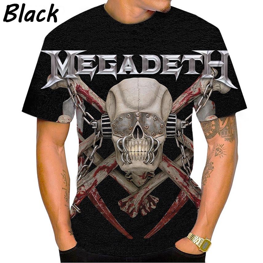 Letní nové módní Megadeth 3D tisk ležérní pánské kulaté tričko s krátkým rukávem
