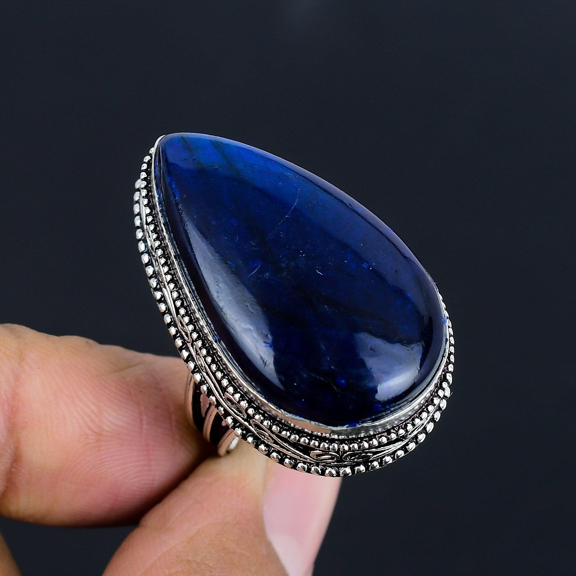 

Blue Labradorite Gemstone 925 Sterling Silver Jewelry Ring Size 9.5 синий