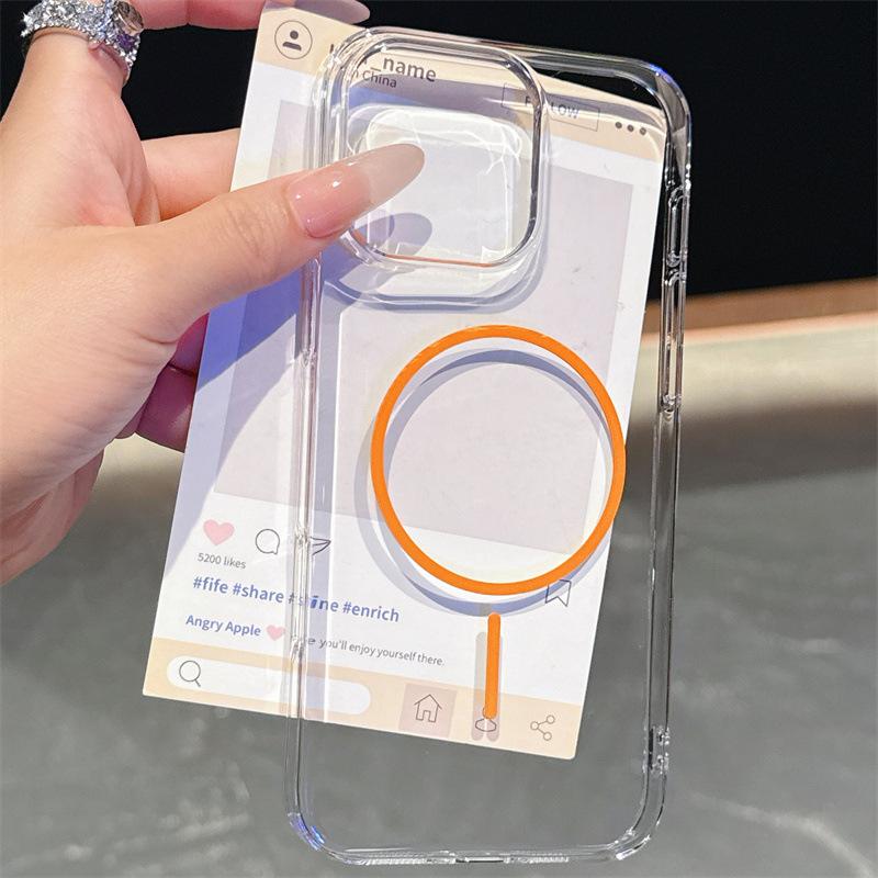 Luxury Colored Magnetic Coil Wireless Charging Case for iPhone 12 13 14 15 16 Pro Max Plus Clear Back Cover Acssory