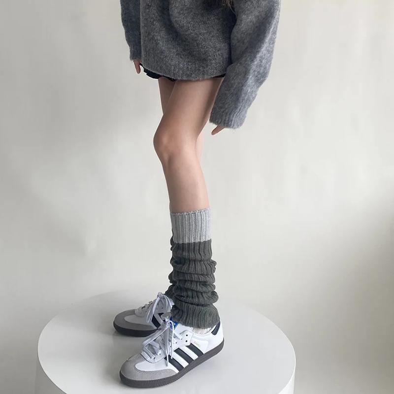 Niedliche Mädchen Schlanke Wadenstrümpfe Damen Strickwolle Beinwärmer Herbst Winter Lolita Kontrastfarbe Thermische Lange Socken Fußbedeckung