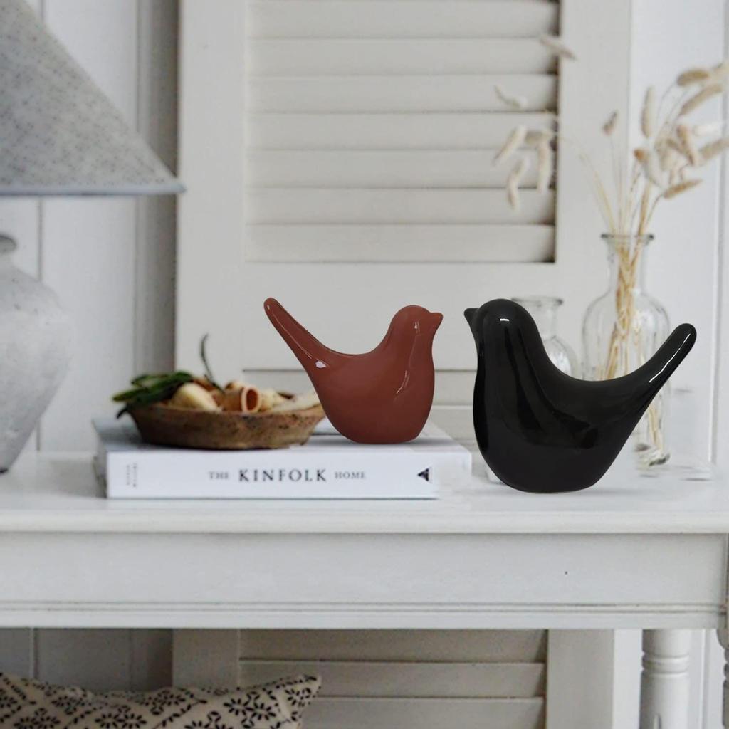 Creative Black and Brown Glossy Ceramic Birds Figurines Home Decorations Accessories Party (Pack of 2, Black and Brown)