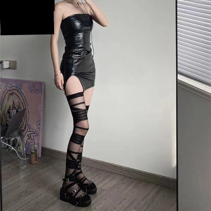 JK Lolita Damenstrümpfe Ultradünne transparente Kristallseidensocken Oberschenkelhohe Strümpfe Y2k Mädchen Oberschenkelhohe Socken Strümpfe
