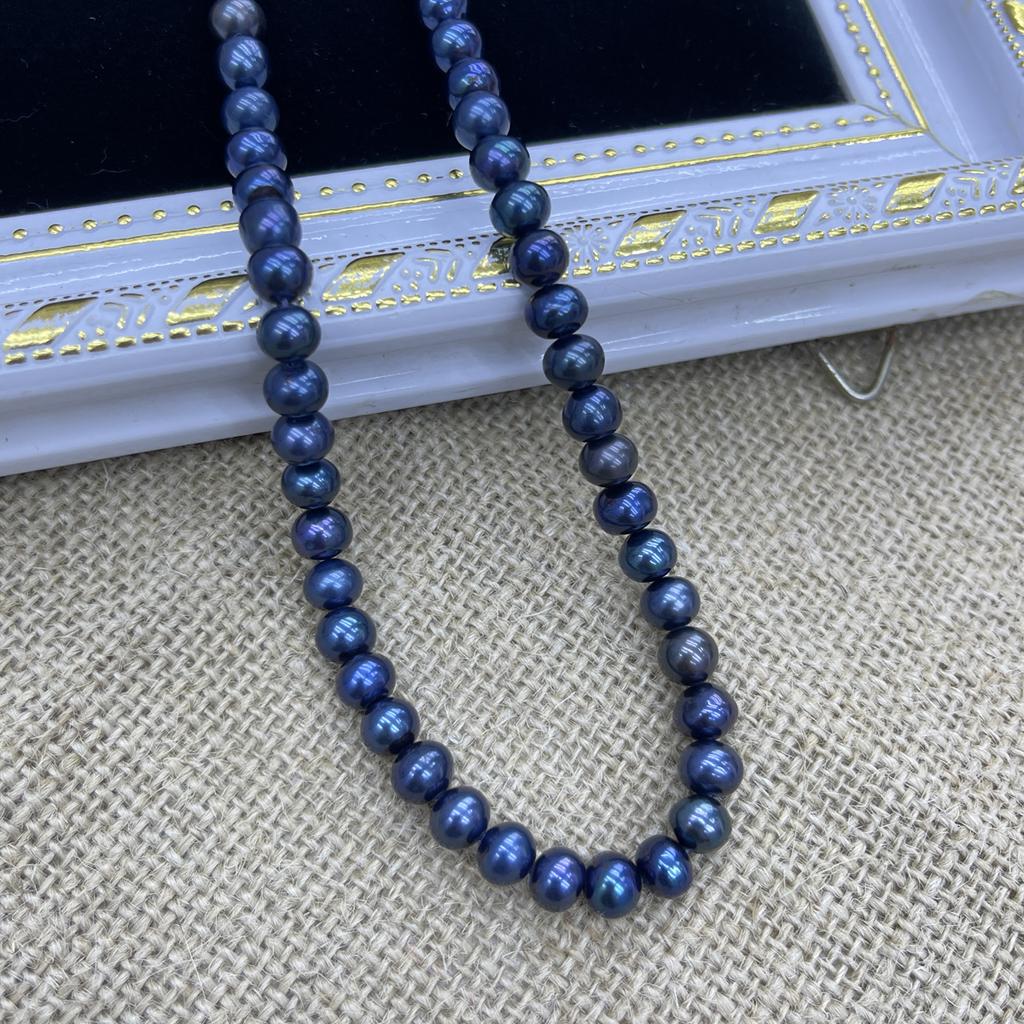 1String, Black Natural Freshwater Pearls, Handmade Near Round Pearl Beads for Jewelry Making DIY Crafts (Beads 7-8mm, Length 36cm)
