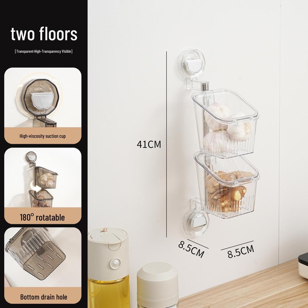 Multifunktionell Väggmonterad Köksförvaringslåda med Lock - Hålfri Transparent Sugkoppshållare för Grönsaker